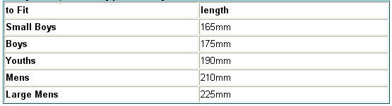 Kookaburra Pads Size Chart